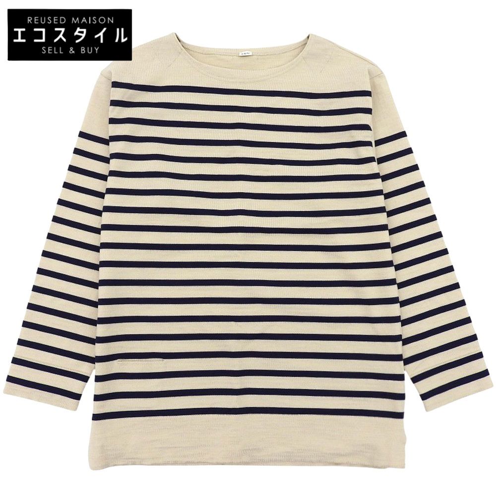 45R フォーティファイブ アール 生成りベース USモーニットソーの908バスクTシャツ トップス ベージュ×ネイビー 3 50980173 3