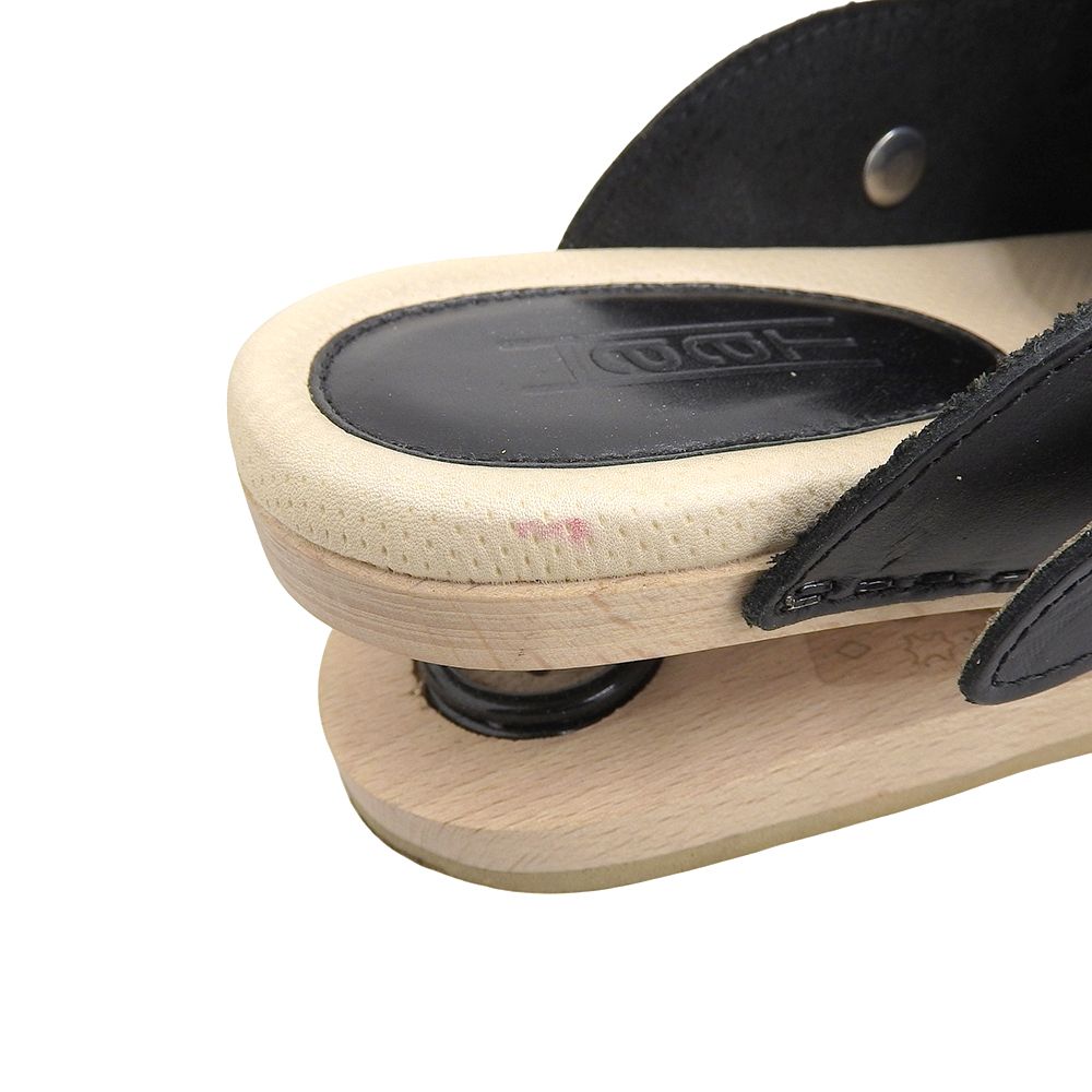  Haat ハート レザー ウッド バネヒール サボサンダル シューズ レディース M 黒 ブラック その他 靴