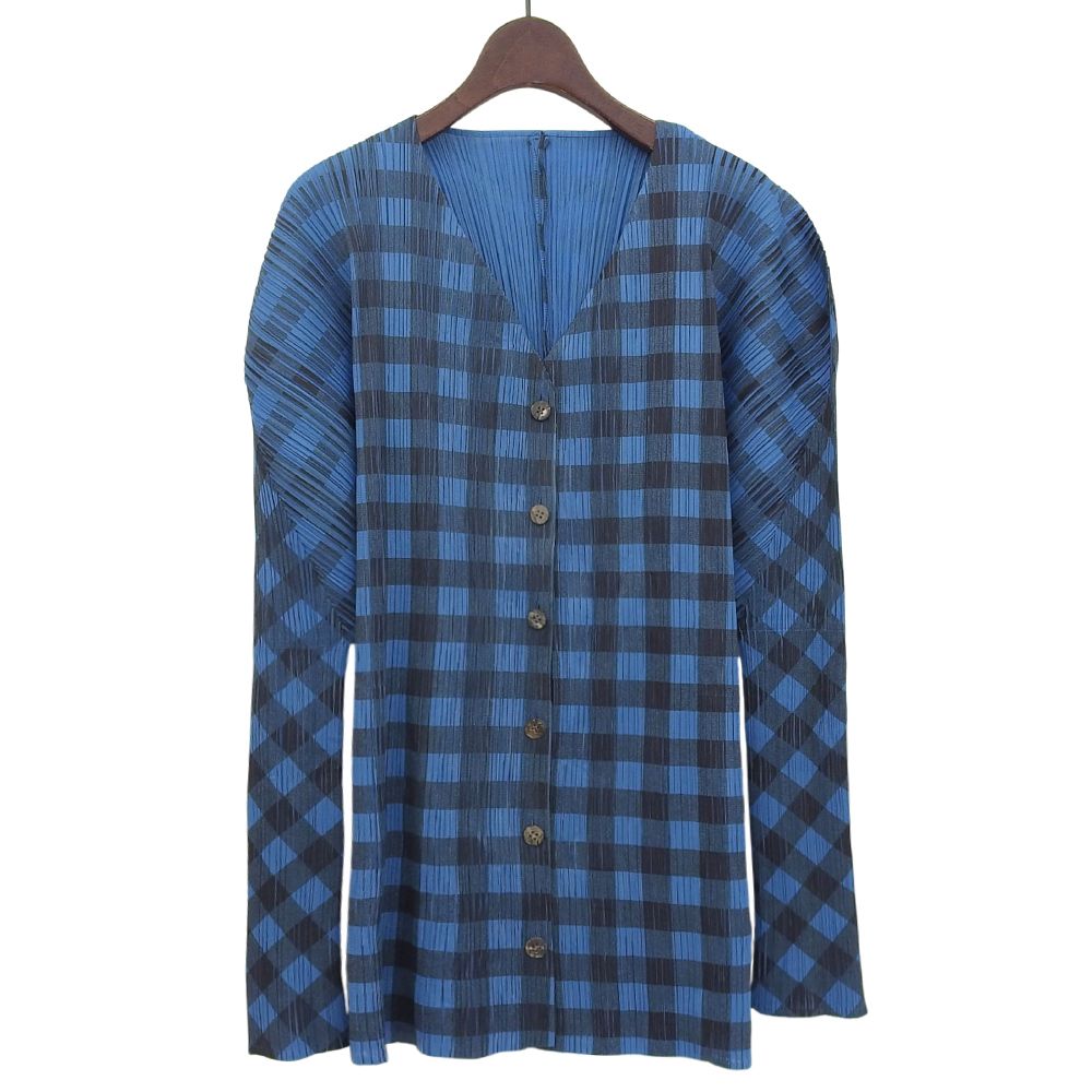 PLEATS PLEASE プリーツプリーズ チェック カーディガン トップス レディース ブルー 3 PP54-JD646 15AW 3