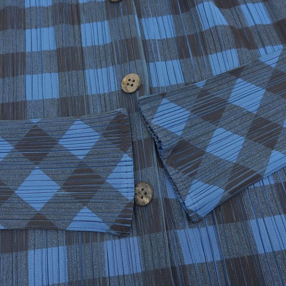 明るさのある PLEATS PLEASE プリーツプリーズ チェック カーディガン トップス レディース ブルー 3 PP54-JD646 15AW 3