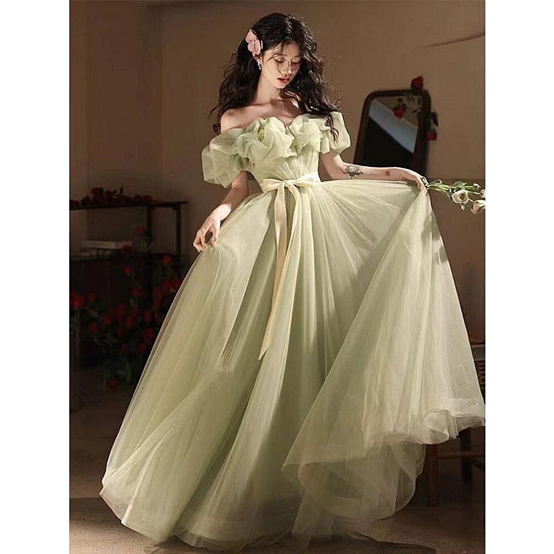 ドレス M ミントグリーン チュール 前撮り ガーデン 結婚式 二次会 お色直