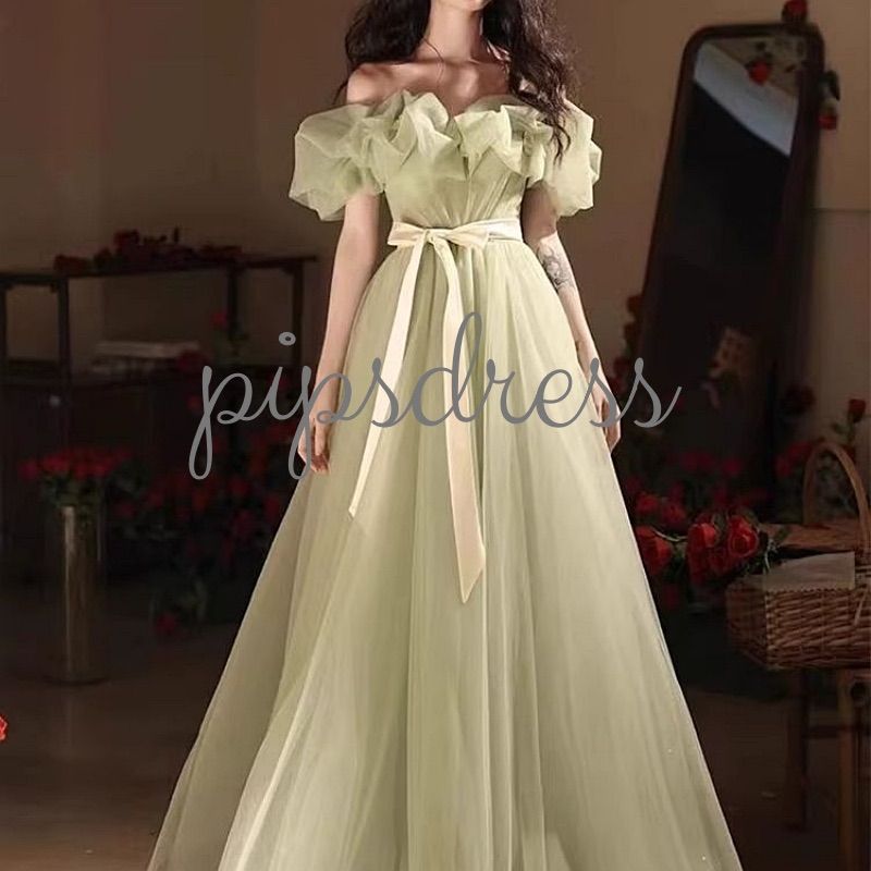 ドレス M ミントグリーン チュール 前撮り ガーデン 結婚式 二次会 お色直