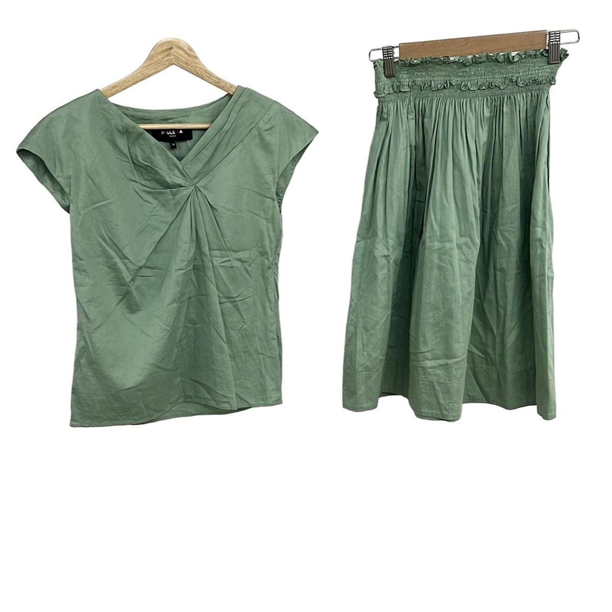 PAULEKA ポールカ スカートセットアップ レディース ライトグリーン 半袖 Vネック セットアップ 夏物