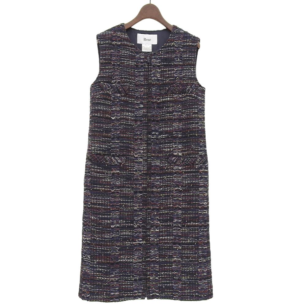 Rene ルネ 美品 マリアケント社ツイード ジップアップ ワンピース