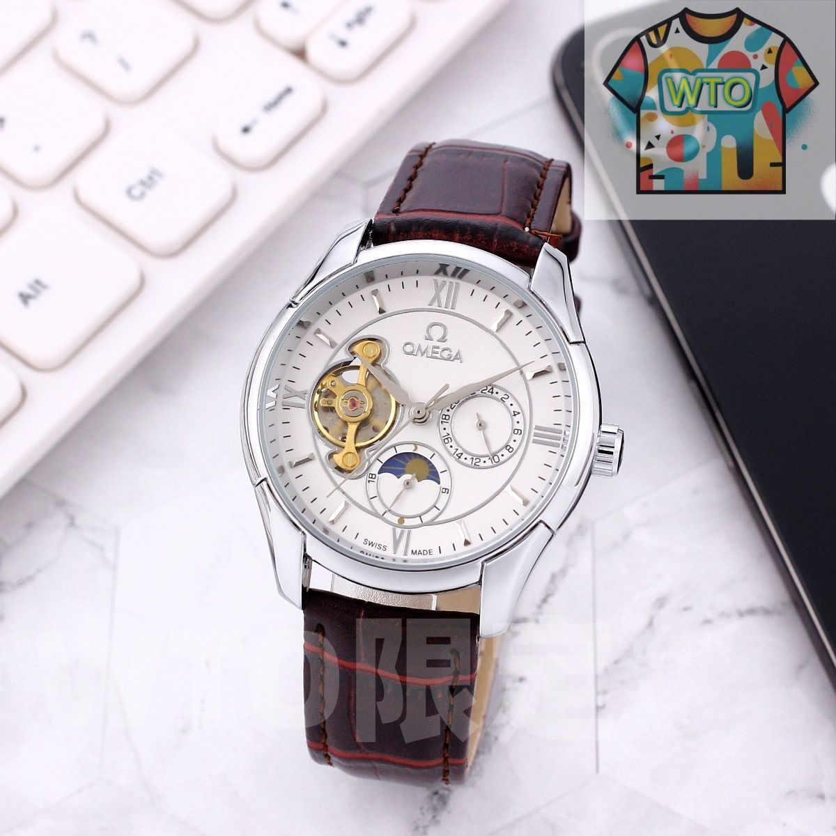 今日 Omega オメガ 九フライホイール オートマティック 日々星辰ムーブメント 6時位置に太陽と月が表示 WTO輸入2