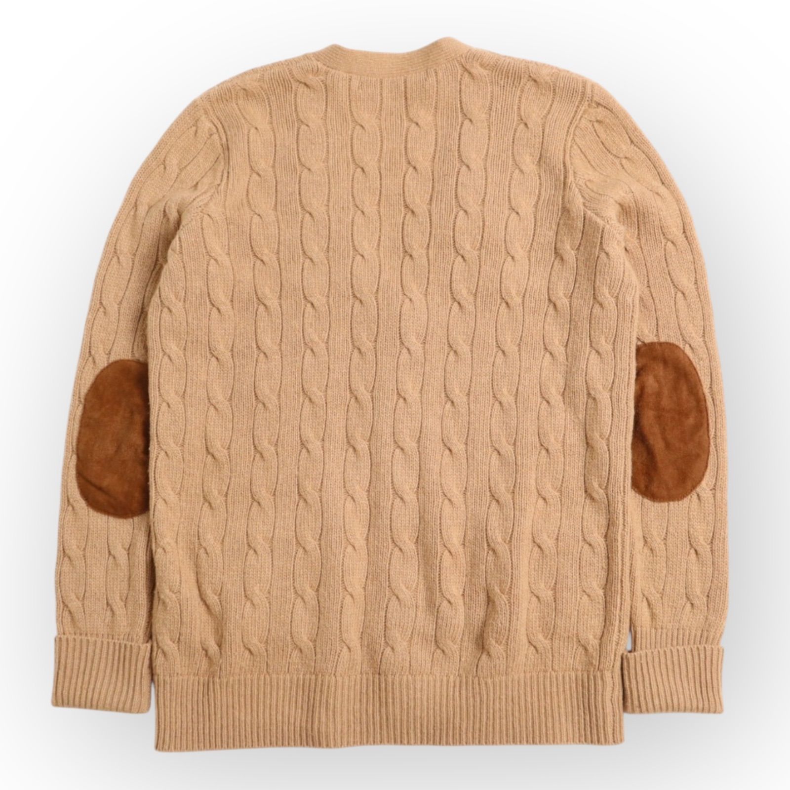 ラルフローレン　カシミヤ混　カーディガン　　エルボーパッチ　ラム　リブ　ベージュ Ralph Lauren sport ラルフローレン カシミヤ混紡 ケーブルニット