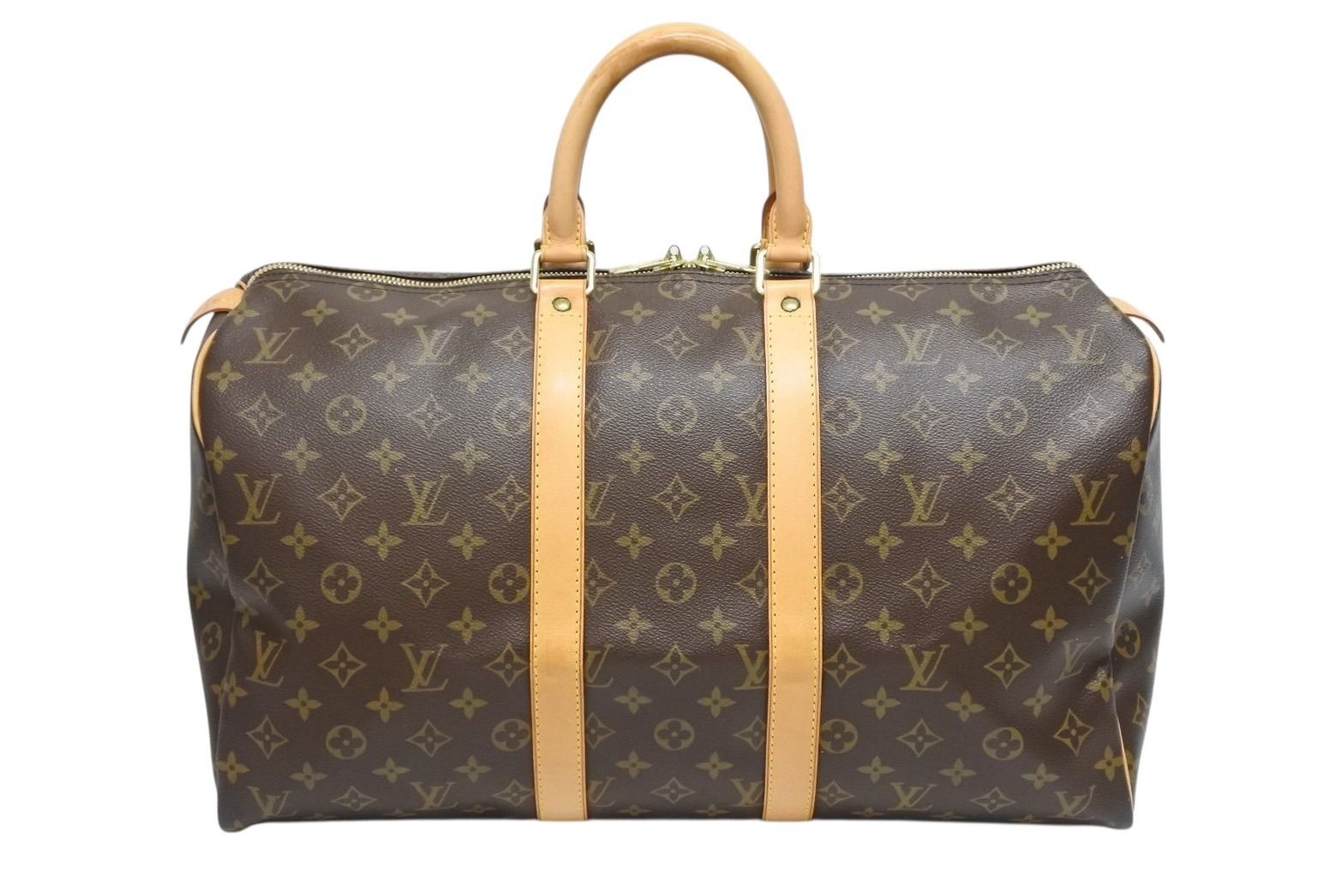 LOUIS VUITTON ルイヴィトン モノグラム キーポル45 ボストンバッグ M 41428 PVC ヌメ革 ブラウン ゴールド金具 4 b 008576