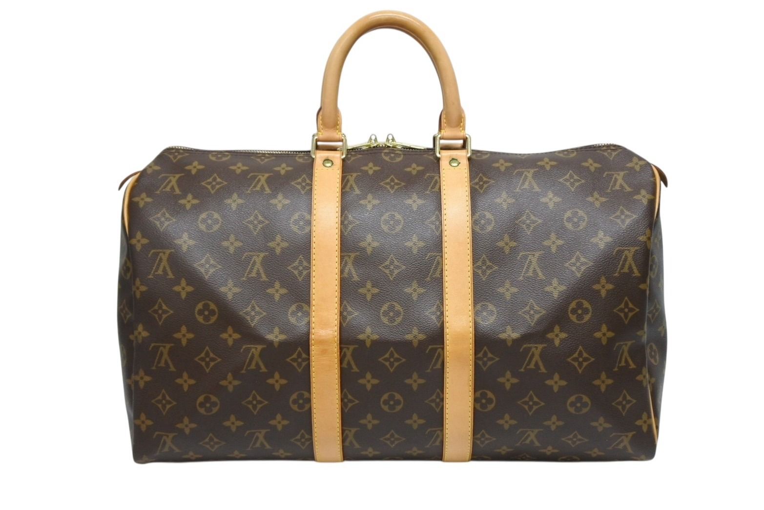 LOUIS VUITTON ルイヴィトン モノグラム キーポル45 ボストンバッグ M41428 PVC ヌメ革 ブラウン ゴールド金具 4b008576