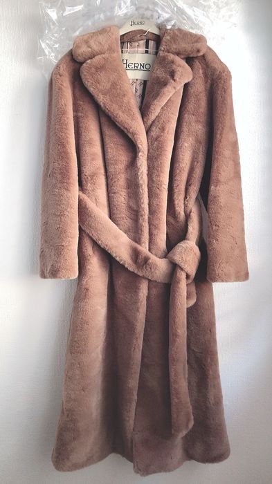 雑誌掲載 HERNO CA0409D ヘルノ エコファー フェイクファー ロブ コート マカダミア サイズ40