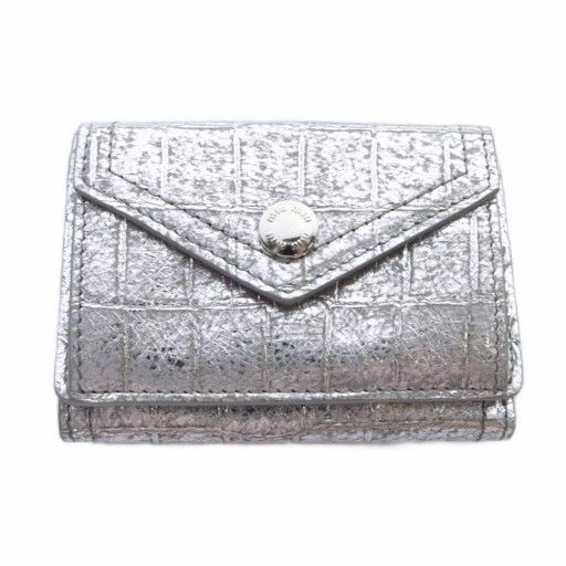 ミュウミュウ miumiu レザー ダブルホック コンパクトウォレット 三つ折り財布 シルバー色 5MH021
