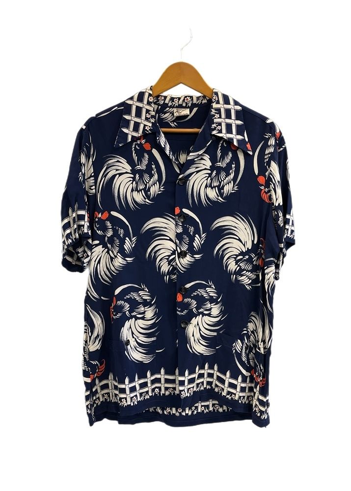 ヴィンテージ 40s 40 s Catalina カタリナ ポケット付き アロハシャツ オープン シャツ 鶏柄 紺 半袖シャツ マルチ 101MT-5320