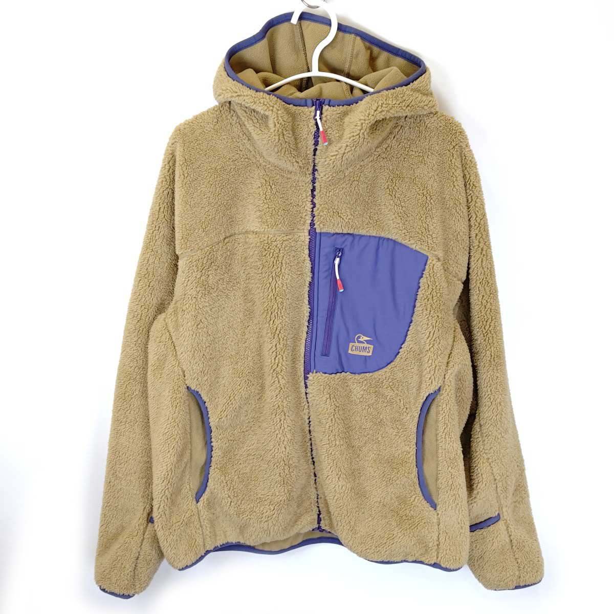 チャムス ボンディングフリースジップパーカー 2025 XXL ベージュ パープル CH 04-1476 CHUMS アウトドア フリース フーディー