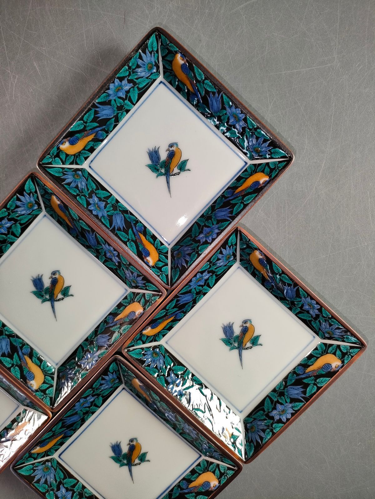 A1345-5/九谷焼/高峰 造/野菜図銘々皿10客/共箱/飾皿/盛皿/懐石道具