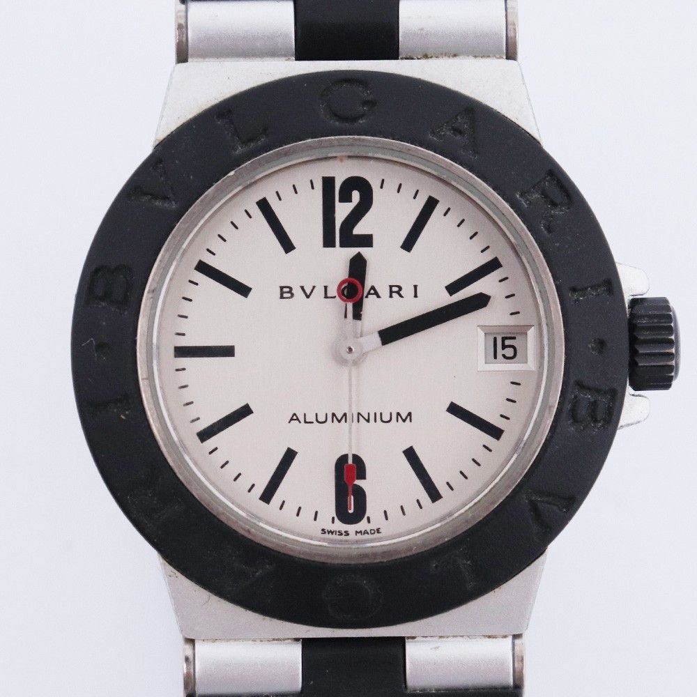 BVLGARI アルミニウム ・AL32TA・QZ時計・中古品 BVLGARI アルミニウム デイト クォーツ ボーイズ 腕時計 ブラック