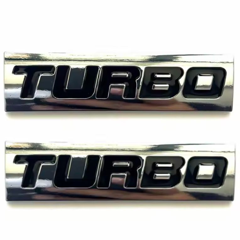 2個セット 金属 TURBO エンブレム ターボ ロゴ 車 7.6cm シルバー 
