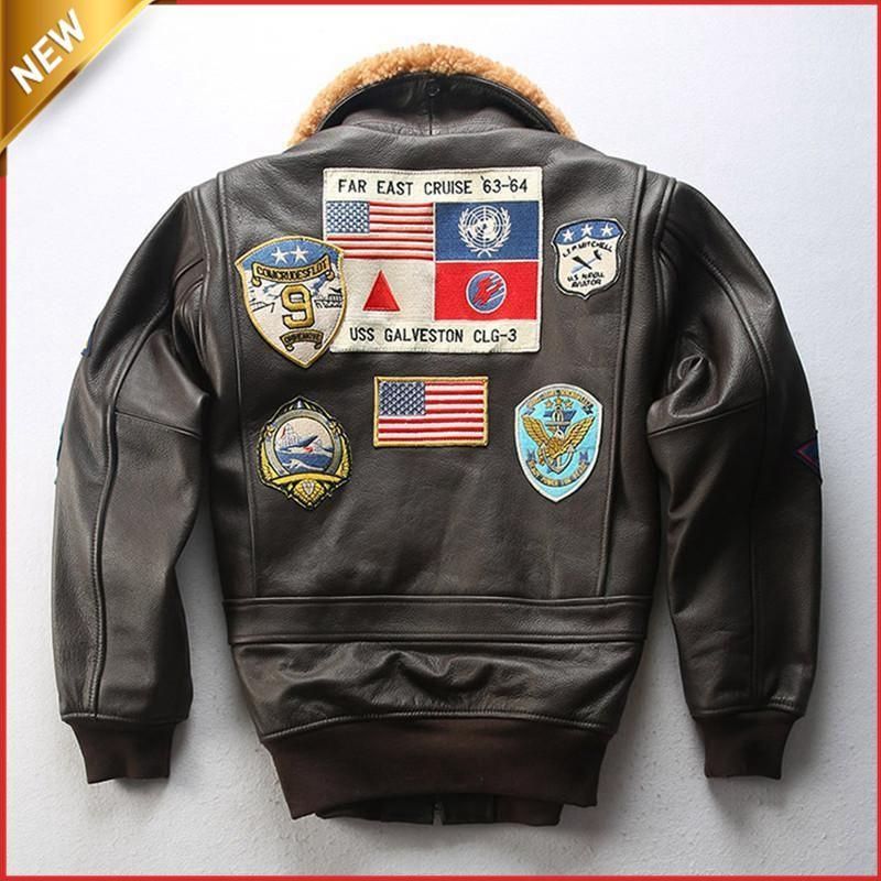 フライトジャケット ジャケット ワッペン付き ガンモデル 刺繍 レザージャケット 中綿入り 革ジャン アメリカ空軍服 牛革 防寒 メンズ