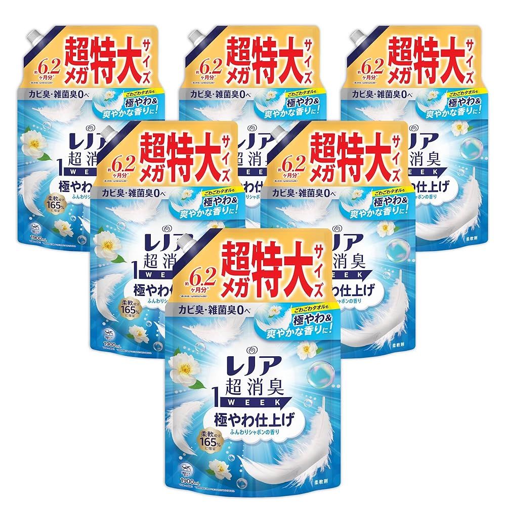 レノア 超消臭1WEEK 柔軟剤 やわ仕上げ ふんわりシャボンの香り 詰め替え 1900mL×6袋