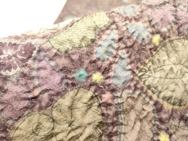 平和屋着物○太鼓柄袋帯 紬地 ふくれ織 辻が花 金通し地 正絹 逸品