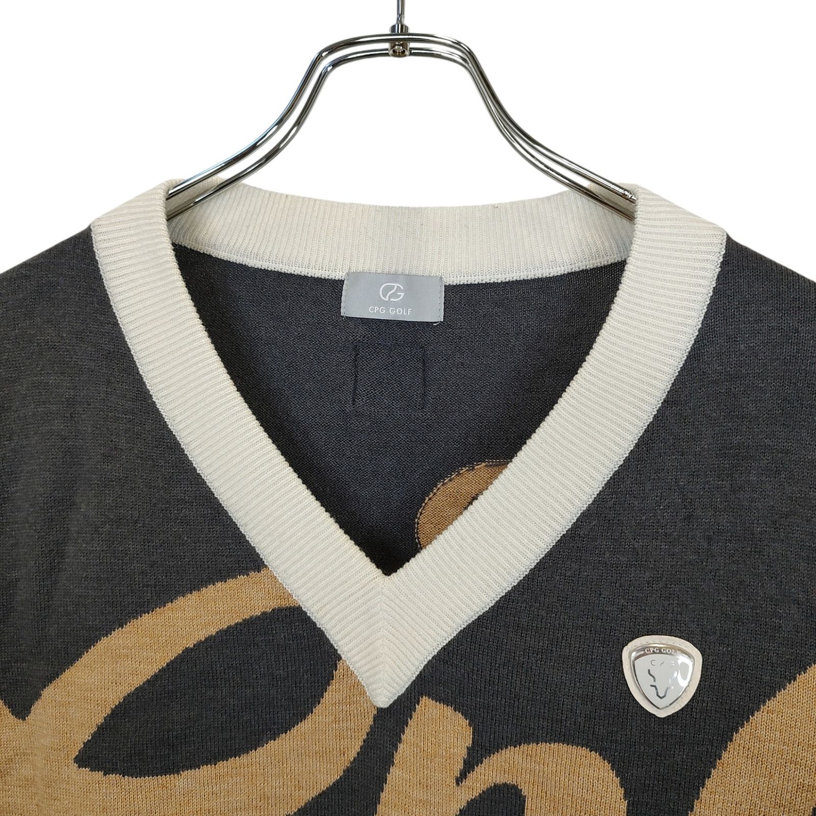 【24時間以内匿名配送】新品 CPG シーピージーゴルフ ニットベスト サイズ2 CPG GOLF シーピージーゴルフ 24AW インターシャビッグ ロゴ ニット