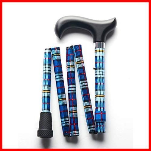 在庫 Merry Sticks メリースティックス ブライトライフ 折りたたみステッキ 杖 タータンチェック ブルー