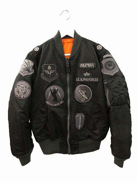 アルファ ALPHA フルパッチ MA-1 フライトジャケット TA0489 ブラック S ボンバージャケット ミリタリー