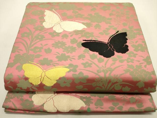 平和屋着物 アンティーク 大正ロマン 九寸開き名古屋帯 唐織 舞蝶文 正絹 op