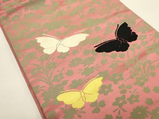 平和屋着物●アンティーク　大正ロマン　九寸開き名古屋帯　唐織　舞蝶文　正絹　逸品　DAAZ2368op 平和屋着物○アンティーク 大正ロマン 九寸開き名古屋帯 唐織 舞蝶文