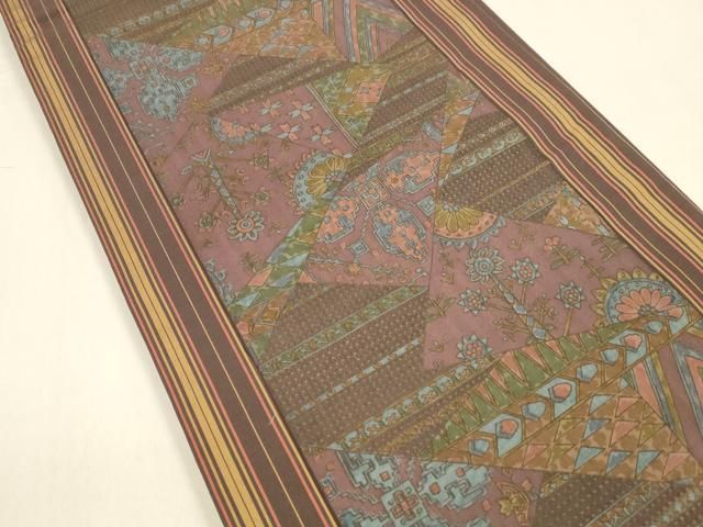 平和屋着物●全通柄袋帯　本場染大島紬　抽象更紗花文　正絹　逸品　DAAZ4394cm 平和屋着物○全通柄袋帯 本場染大島紬 抽象更紗花文 正絹