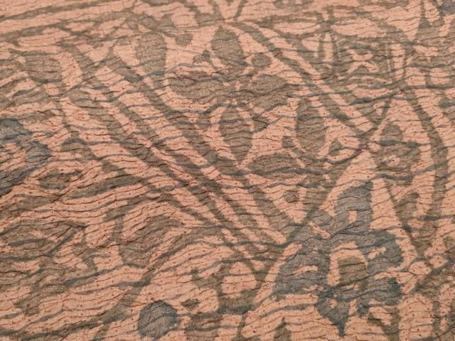 平和屋着物●太鼓柄袋帯　杢目絞り　草花文　銀糸　正絹　逸品　DAAZ4400cm 平和屋着物○太鼓柄袋帯 杢目絞り 草花文 銀糸 正絹 逸品 DAAZ4400cm