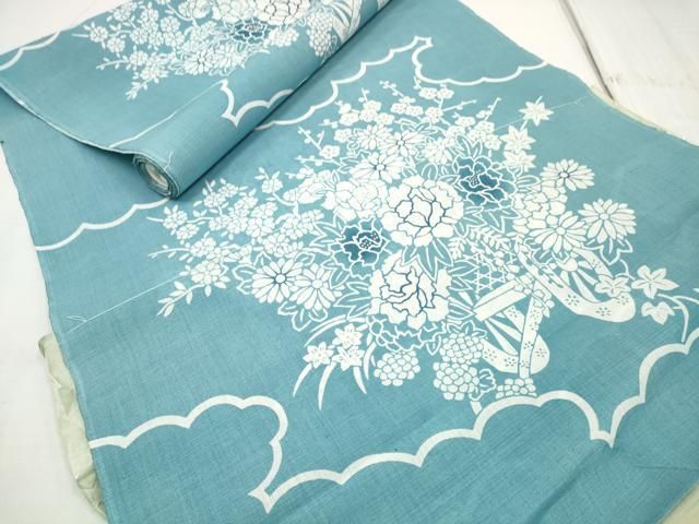 平和屋本店 夏物 座布団地 座布団カバー 反物 花車 座布団5枚分 本麻 DAAV8275zzz