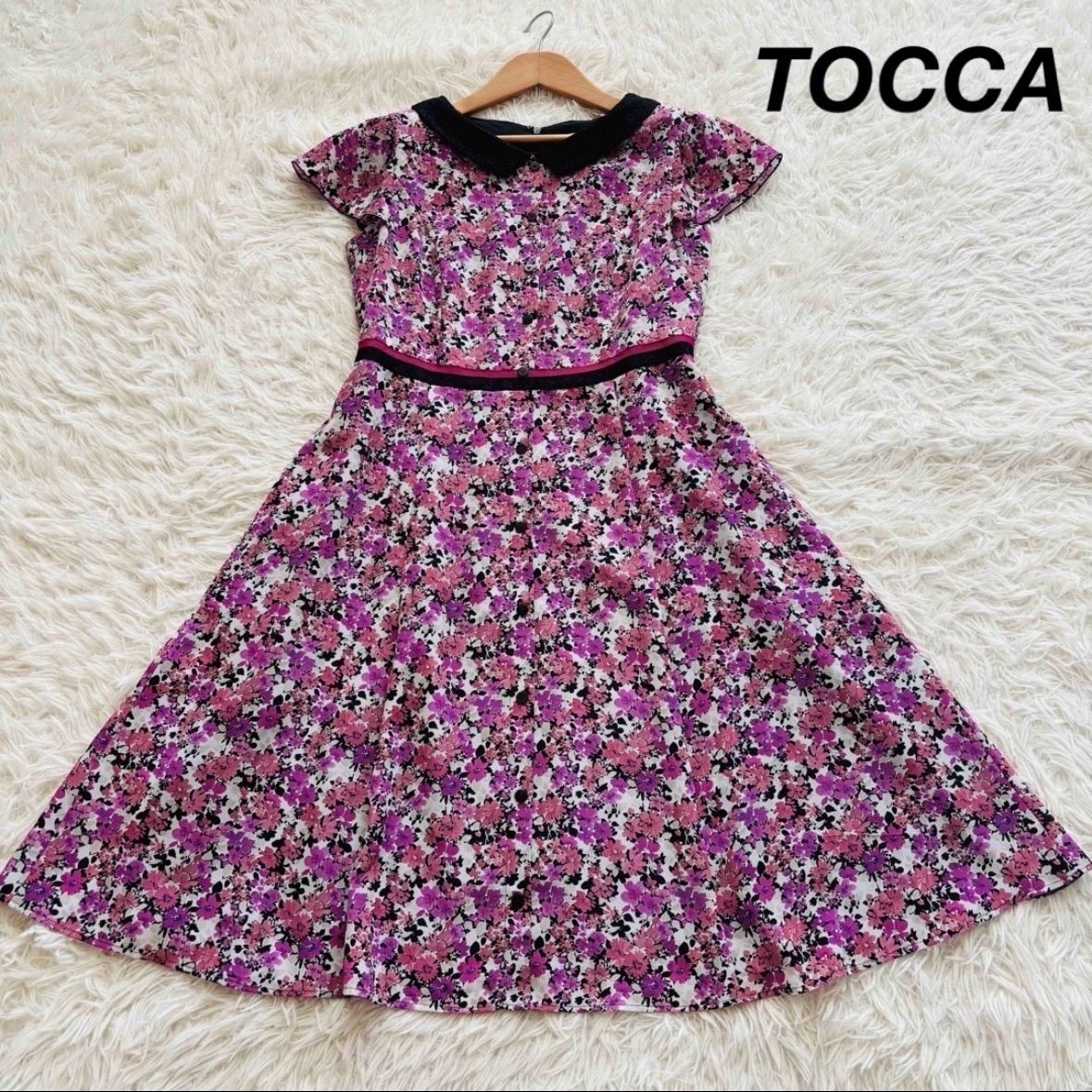 トッカ 近年モデル LL 大きいサイズ I Panema Flowersドレス 品 洗える 花柄 総柄 A ライン オンワード樫山