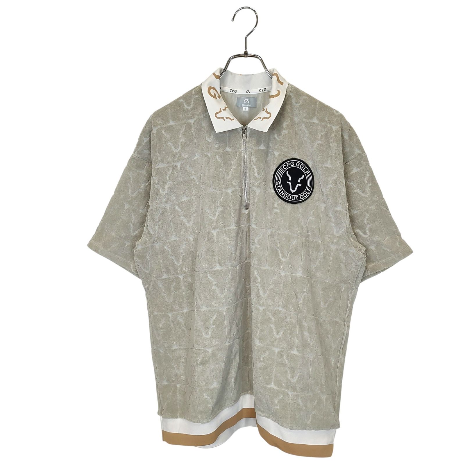 CPG GOLF シーピージーゴルフ 24SS ロゴJQ柄パイル ZIP UP 半袖 ポロシャツ 2109-24105 5 グレー メンズ