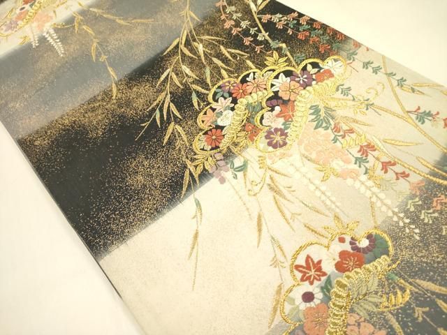 平和屋着物 六通柄袋帯 唐織 花松文 枝垂れ藤 金糸 鈴乃屋扱い 正絹 op