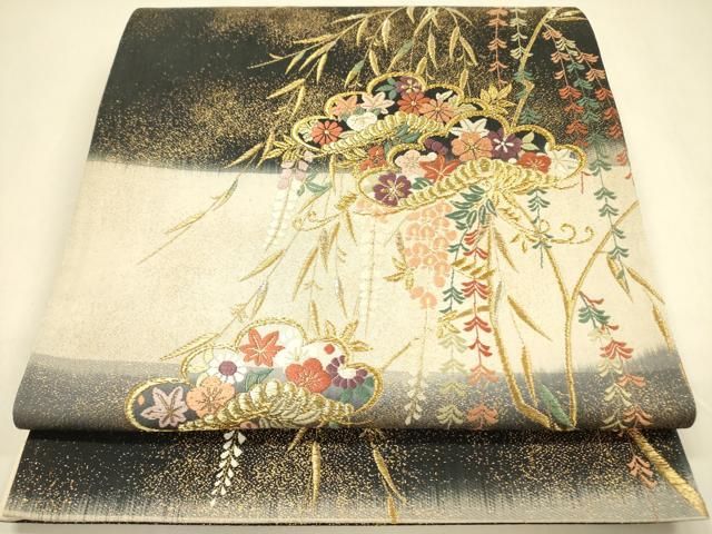 平和屋着物 六通柄袋帯 唐織 花松文 枝垂れ藤 金糸 鈴乃屋扱い 正絹 op