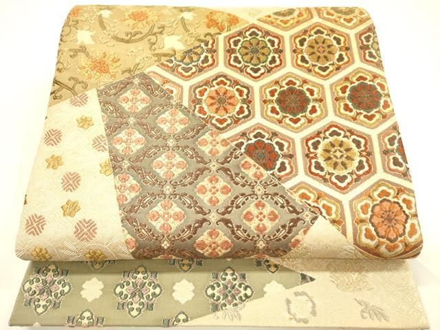 平和屋着物 六通柄袋帯 唐織 裂取亀甲菱文 金糸 正絹 op