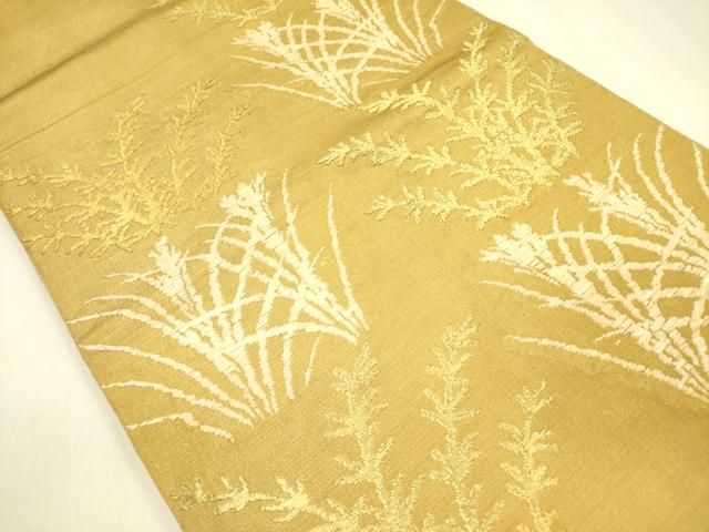 平和屋着物 龍村美術織物 龍村製 六通柄 本袋帯 草小野志 草葉文 金糸 正絹 op
