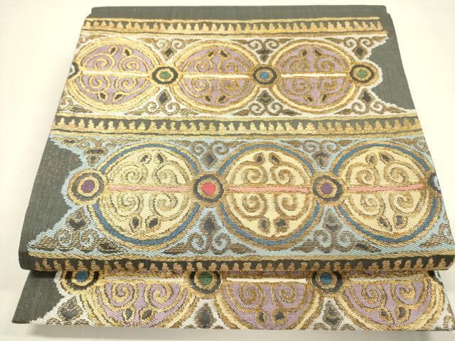 平和屋着物 六通柄袋帯 横段抽象文 金糸 正絹 op