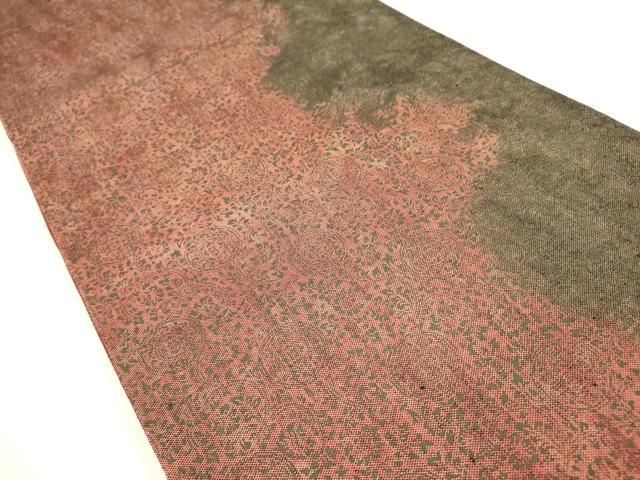 平和屋着物 六通柄袋帯 紬地 草葉丸文 正絹 op