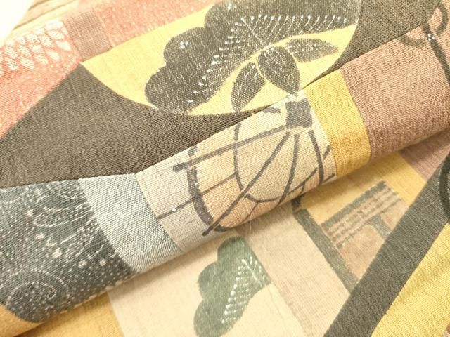 平和屋着物○太鼓柄京袋帯 紬地 切嵌 器物文様 正絹 逸品 DAAZ2239op