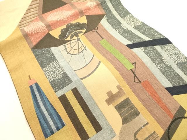 平和屋着物○太鼓柄京袋帯 紬地 切嵌 器物文様 正絹 逸品 DAAZ2239op