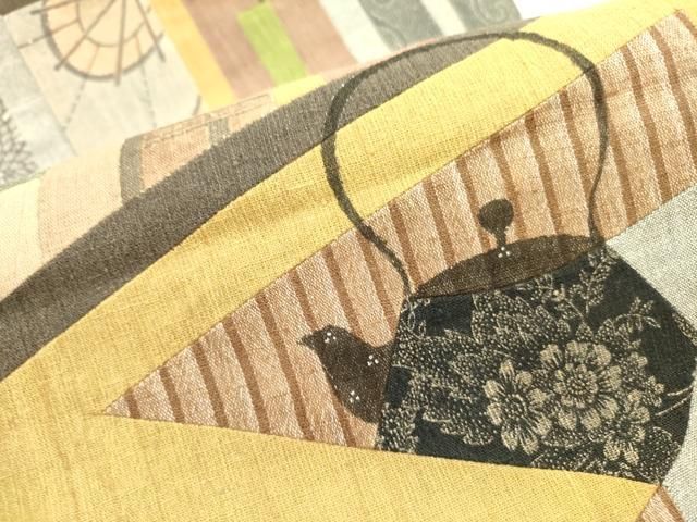 平和屋着物●太鼓柄京袋帯　紬地　切嵌　器物文様　正絹　逸品　DAAZ2239op 平和屋着物○太鼓柄京袋帯 紬地 切嵌 器物文様 正絹 逸品 DAAZ2239op