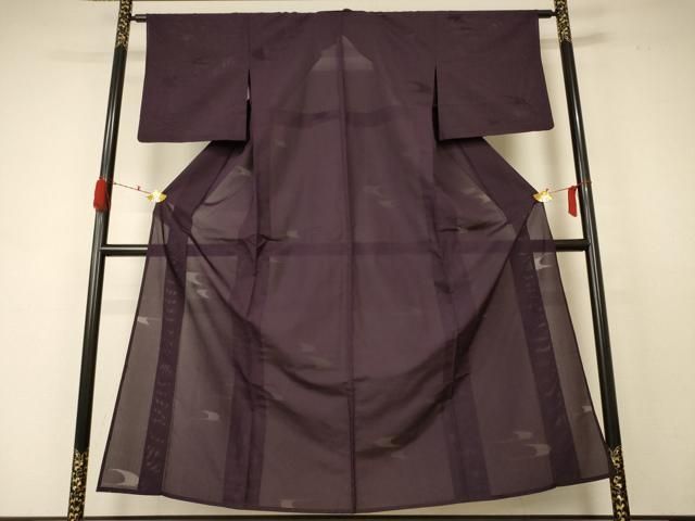 平和屋着物 夏物 色無地 縦絽 流水紋紗 似せ紫色 正絹 jd