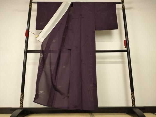 平和屋着物 夏物 色無地 縦絽 流水紋紗 似せ紫色 正絹 jd