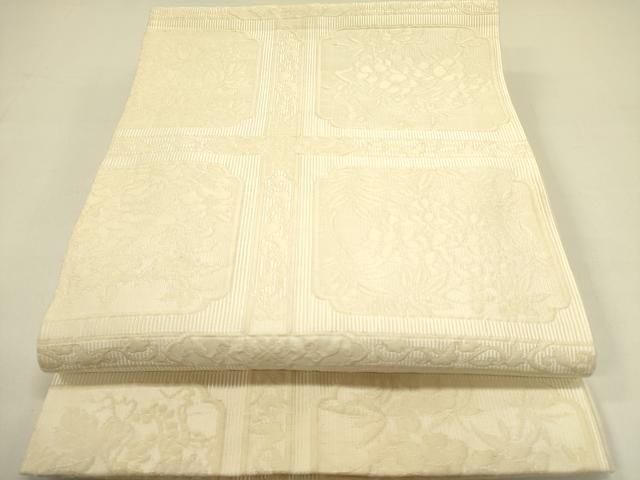 平和屋着物 全通柄袋帯 ふくれ織 草花文 正絹 op