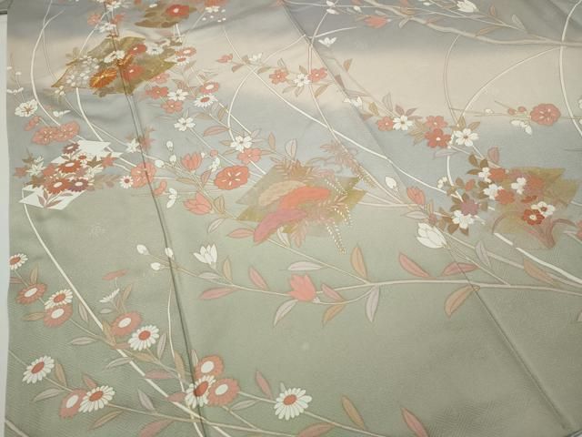 平和屋着物●訪問着　駒刺繍　松皮菱枝花文　暈し染め　金彩　ますいわ屋扱い　正絹　逸品　CABA1853ut 平和屋着物○訪問着 駒刺繍 松皮菱枝花文 暈し