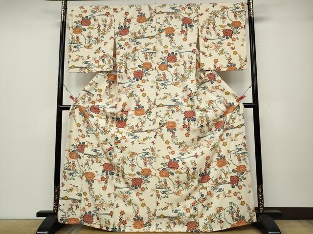 平和屋着物 上質な小紋 型染め 立波飛鳥花文 正絹 ut