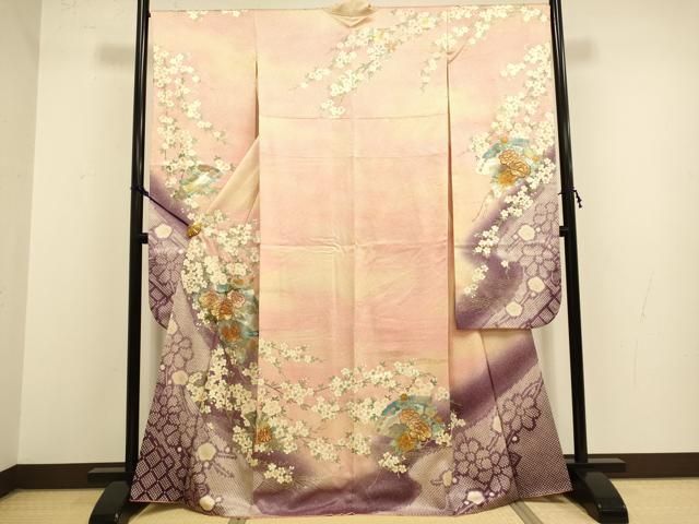 平和屋着物 豪華振袖 絞り 刺繍 檜扇花文 暈し染め 金銀彩 やまと謹製 正絹 du