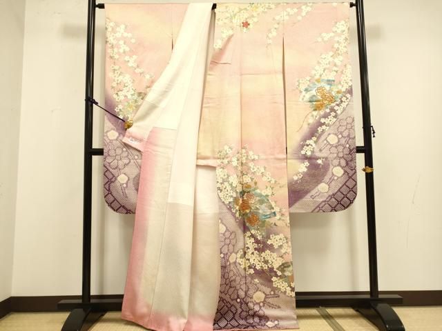 平和屋着物 豪華振袖 絞り 刺繍 檜扇花文 暈し染め 金銀彩 やまと謹製 正絹 du