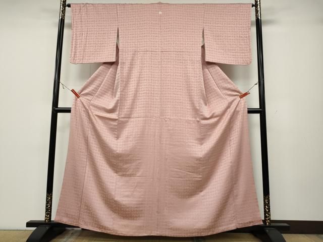 平和屋着物 上質な色無地 格子地紋 珊瑚色 正絹 ut