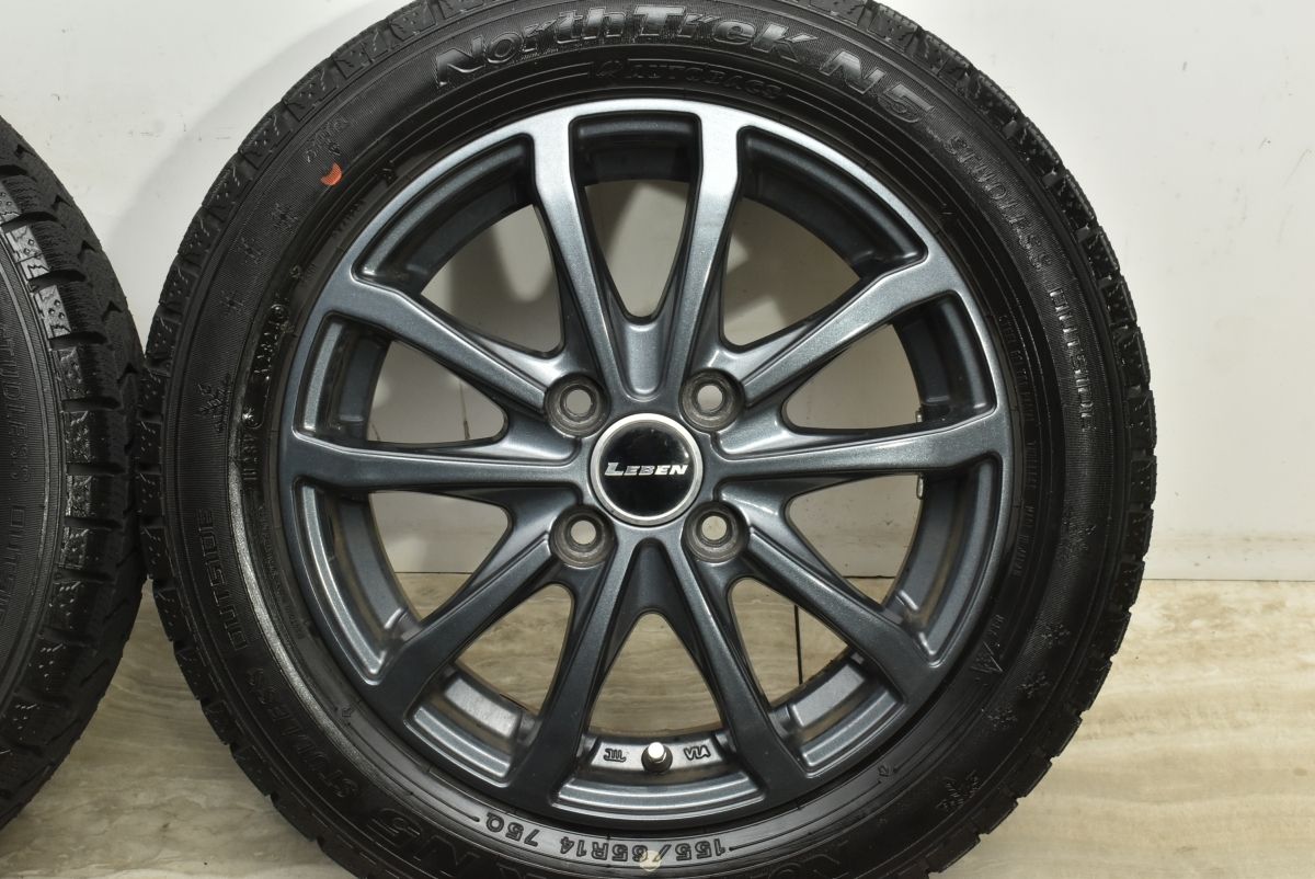  製 バリ溝 LEBEN 14 in 4 5 J 45 PCD 100 ノーストレックN 155 65 R スペーシア ムーヴ タント N BOX ワゴンR ミラ アルト 14インチ タイヤ ホイールセット